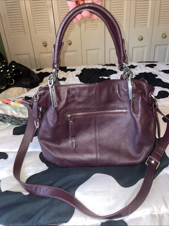 Heshe Handbags - Pebbled Leather Shoulder Bag in Deep Plum